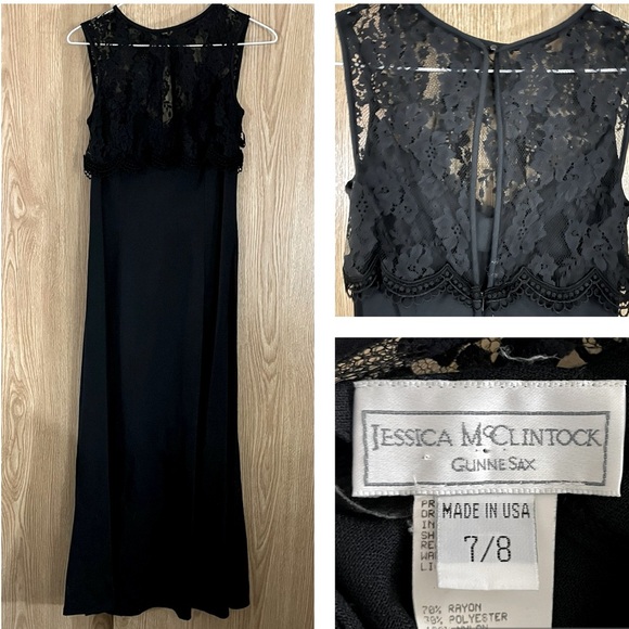 Gunne Sax Jessica McClintock Black Lace Maxi Open Back Vintage - Picture 1 of 6